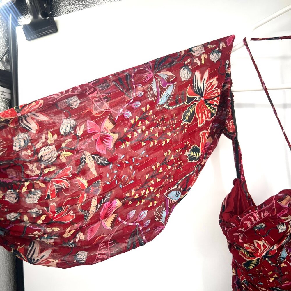 NWT Maria Cher Red Berrie Floral Midi Dress with Detachable Sleeve Size Large - Picture 6 of 11